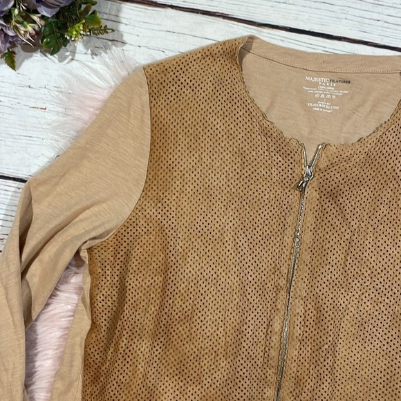 Majestic Filatures Leather Perforated Zip Front Lightweight Jacket - Picture 6 of 7